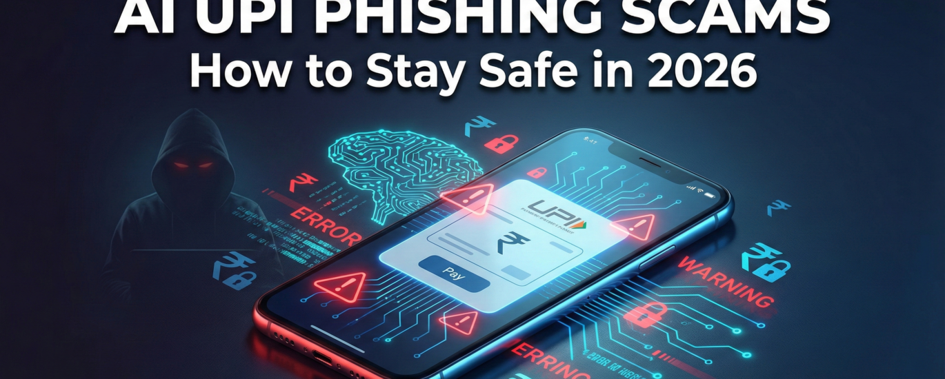 Smartphone showing UPI payment app with cybersecurity warning symbols representing UPI phishing scams in India 2026