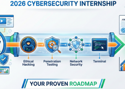 Cybersecurity Internship 2026 roadmap showing academy training to career pipeline infographic