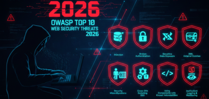 OWASP Top 10 vulnerabilities infographic showing web security threats in 2026