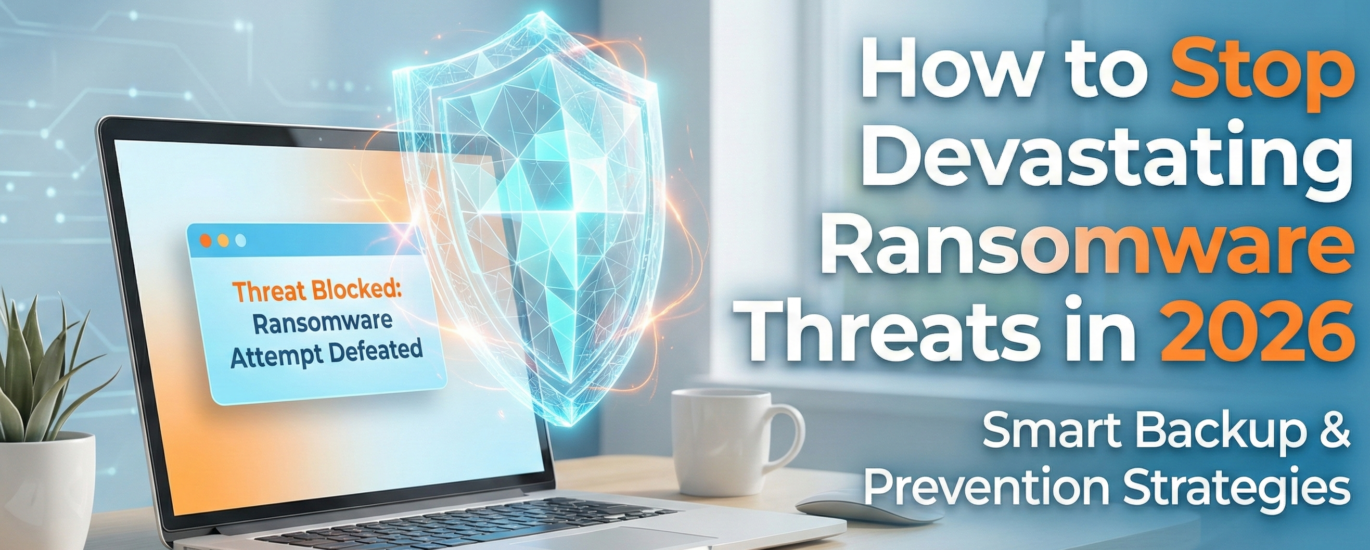 Digital shield protecting business laptop from ransomware threats