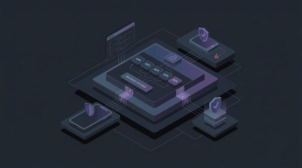 Mobile API security architecture showing protected data flows and API access controls